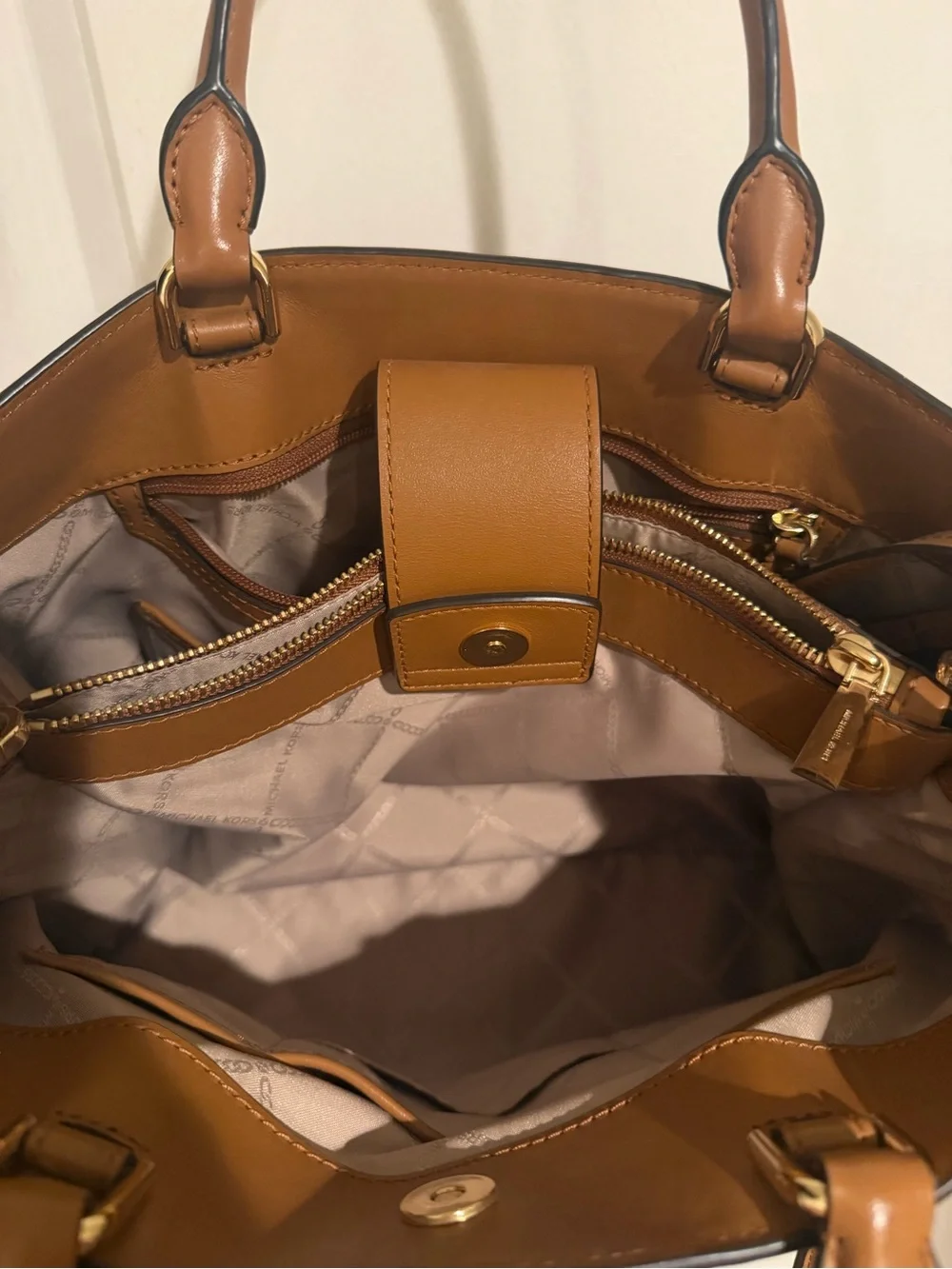 Michael Kors Brown Logo Tote with Tan Leather Trim